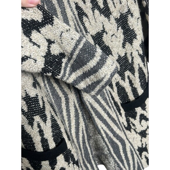 Lucky Brand Womens Black Beige Gray Open Front Geomstric Cardigan Sweater Size M - Picture 6 of 13